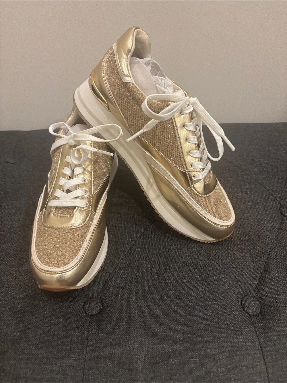 Michael Kors Gold Glitter Platform Sneakers